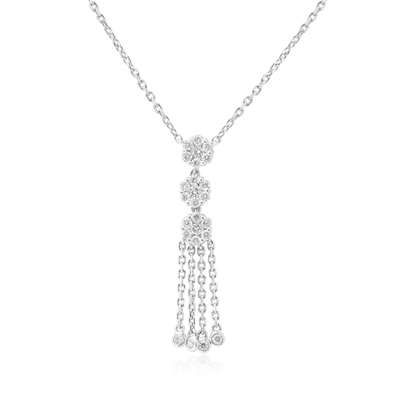 White Gold Necklaces White Gold Diamond 3 Cluster Pendant With 4 Tassels dansonjewelers Danson Jewelers
