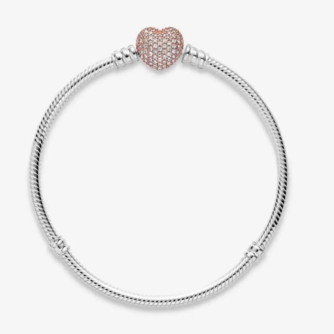 Pandora Moments Sparkling Heart Clasp Snake Chain Bracelet - Danson Jewelers Silver Jewelry