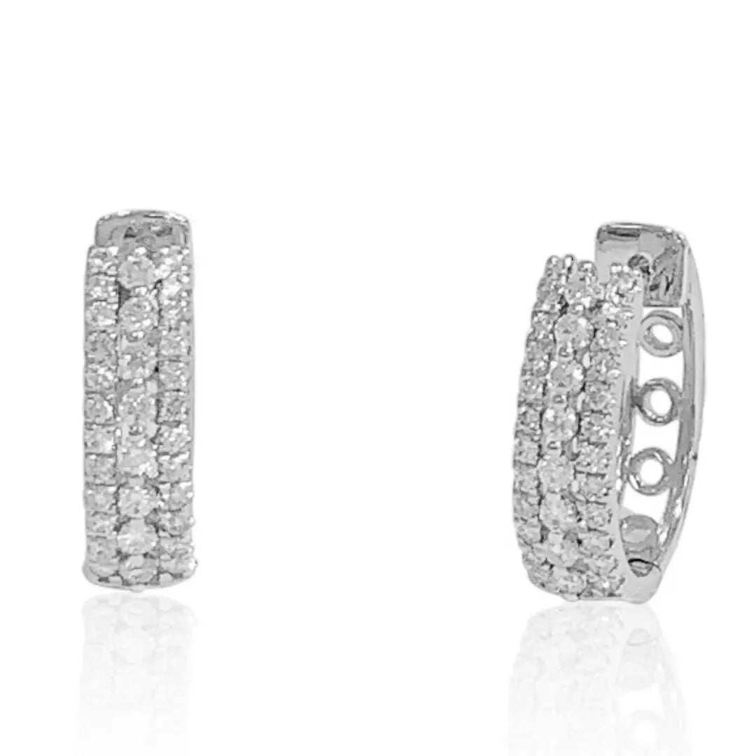 White Gold Diamond 3 Row Huggie Earrings - Danson Jewelers White Gold Earrings