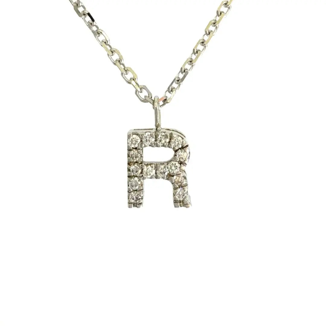 White Gold Diamond R Pendant dansonjewelers