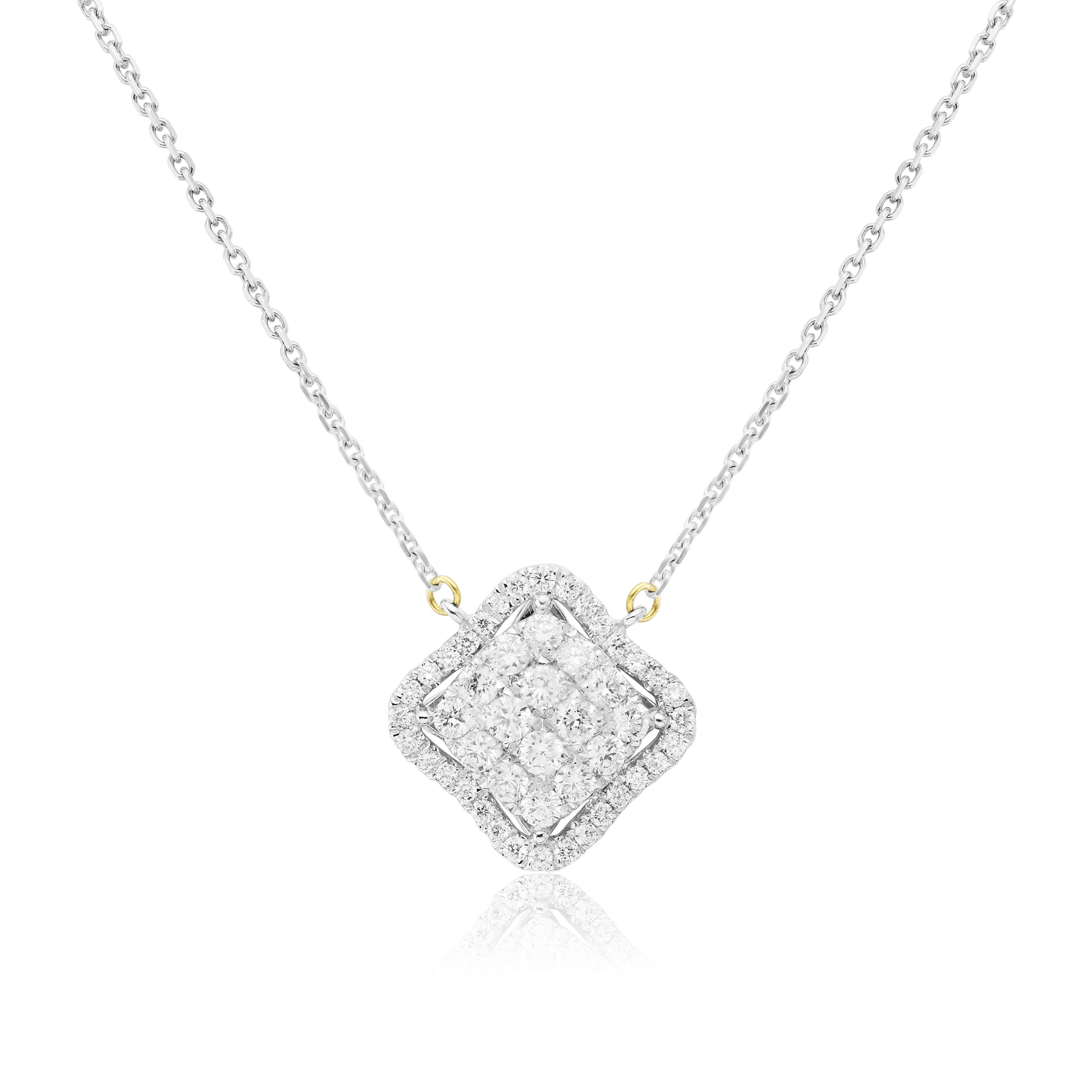 White Gold Necklaces White Gold Square Halo Pendant With A Cluster Pendant dansonjewelers Danson Jewelers 