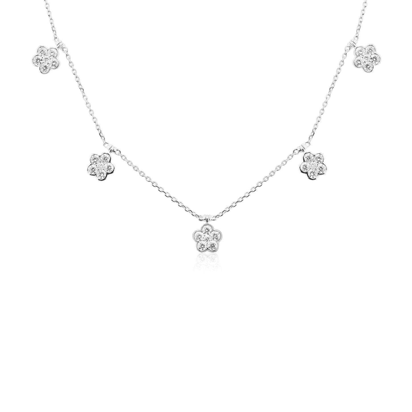 White Gold Necklaces 14k White Gold Diamond Five Cluster Necklace dansonjewelers Danson Jewelers 