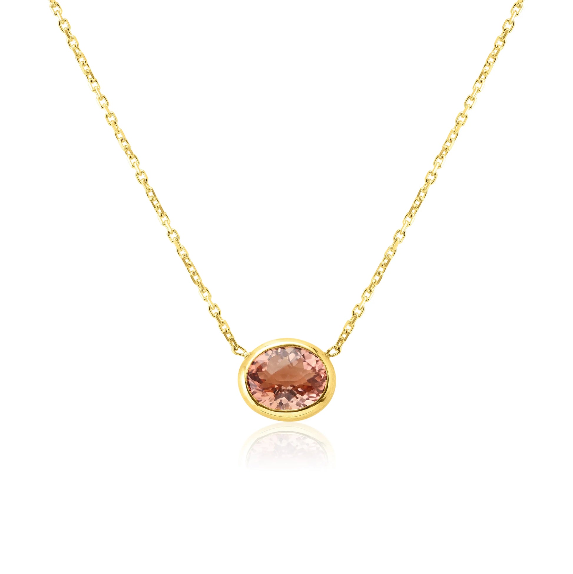 Yellow Gold Necklace 14k Yellow Gold Oval Checkerboard Cut Pink Tourmaline Necklace dansonjewelers Danson Jewelers 