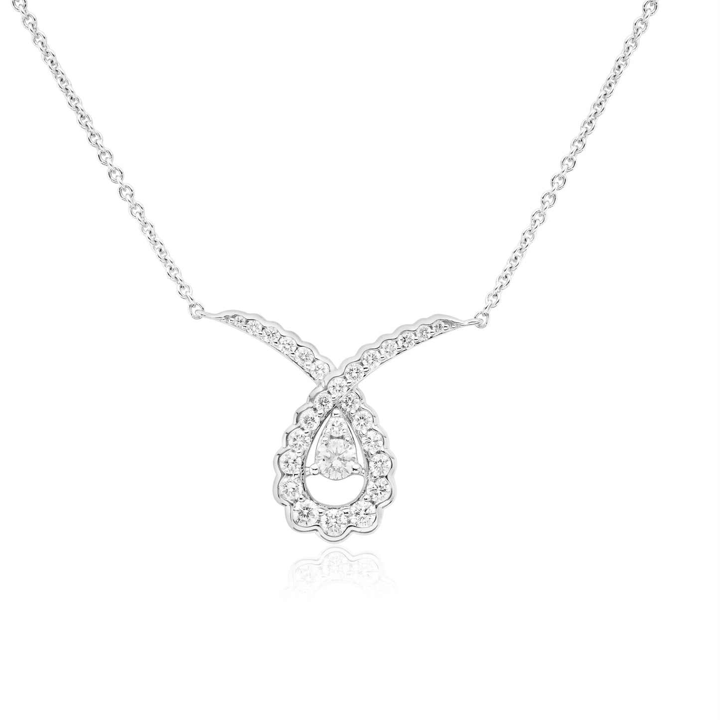 White Gold Necklaces 14k White Gold Diamond V Pear Shape Drop Pendant dansonjewelers Danson Jewelers 