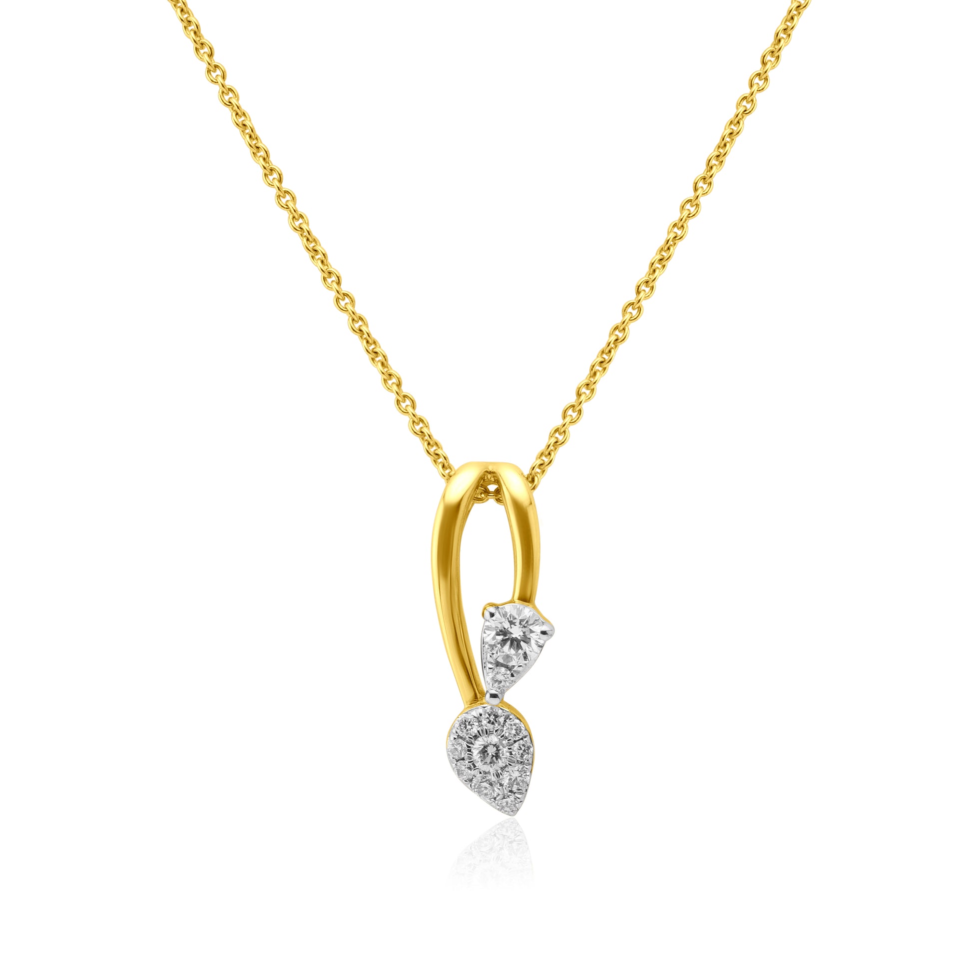 Yellow Gold Necklace 14k Gold Double Tear Drop Diamond Pendant dansonjewelers Danson Jewelers 