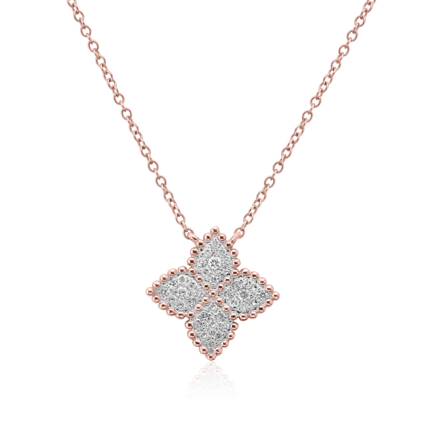 Rose Gold Necklaces Rose Gold 4 Leaf Floral Pendant dansonjewelers Danson Jewelers 