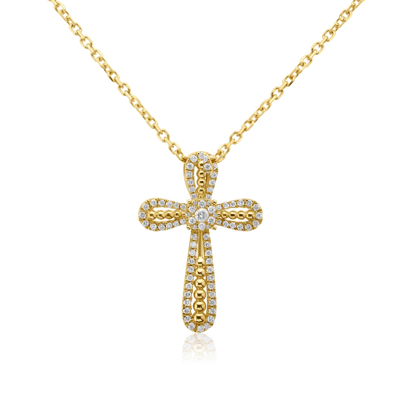 Yellow Gold Necklace 14k Gold Diamond Cross With Cluster Pendant dansonjewelers Danson Jewelers 