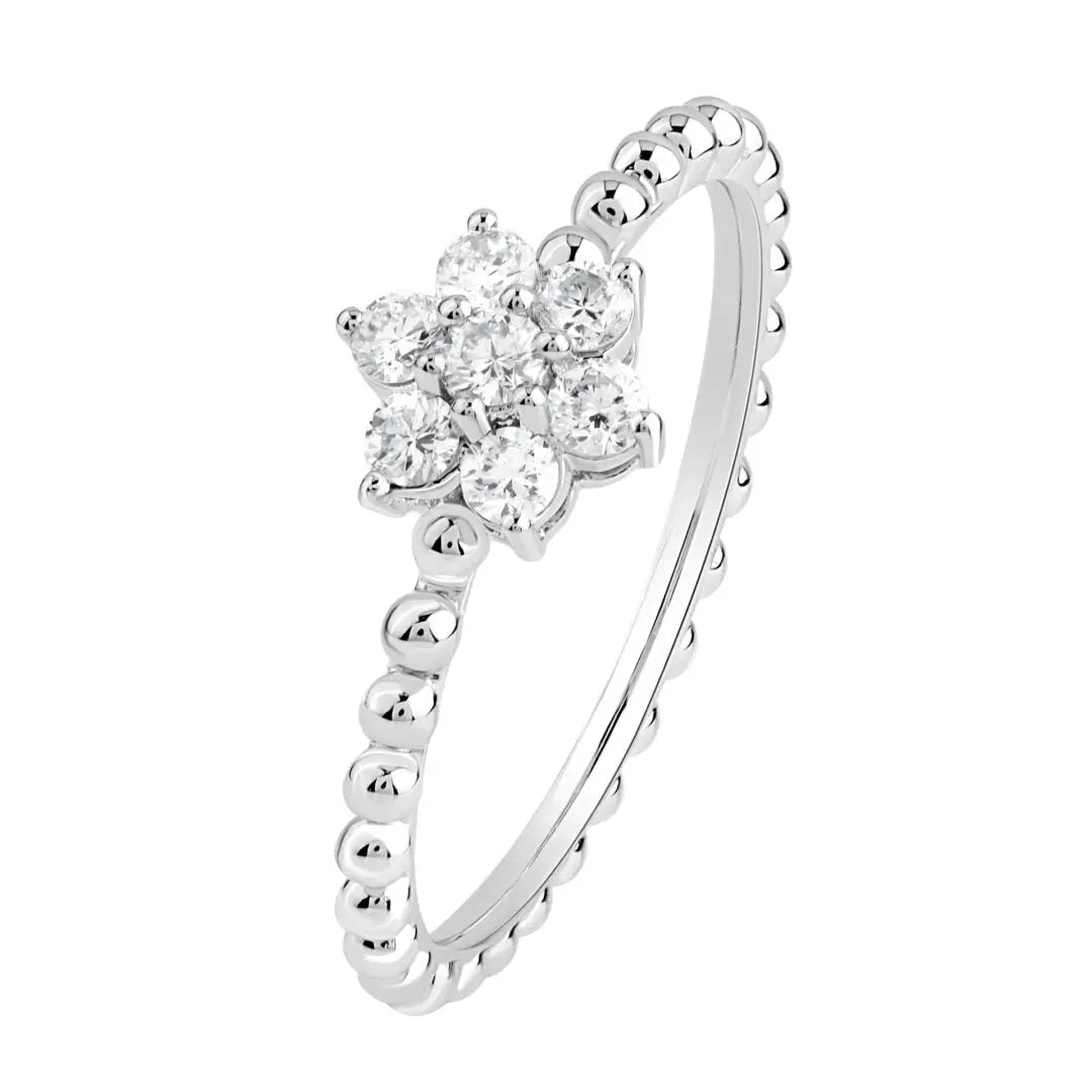 White Gold Ladies Rings Beaded Diamond Floral Ring dansonjewelers Danson Jewelers 