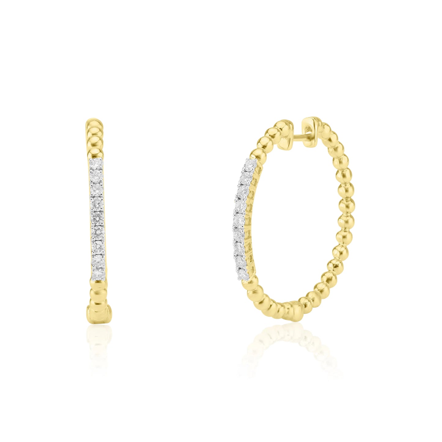 White Gold Earrings Beaded Diamond Hoop Earrings dansonjewelers Danson Jewelers 