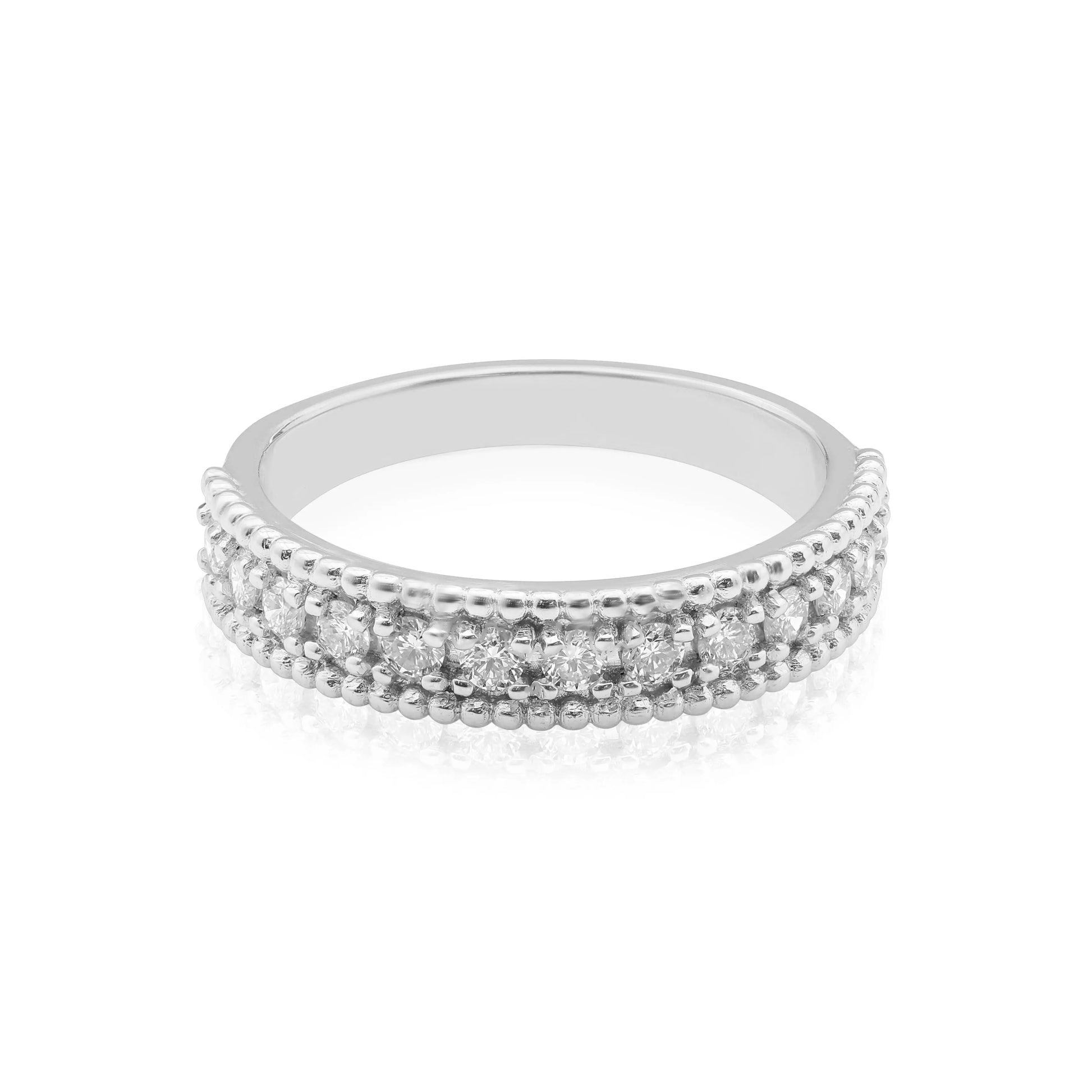 White Gold Ladies Rings Beaded Double Prong Set Diamond Ring dansonjewelers Danson Jewelers 