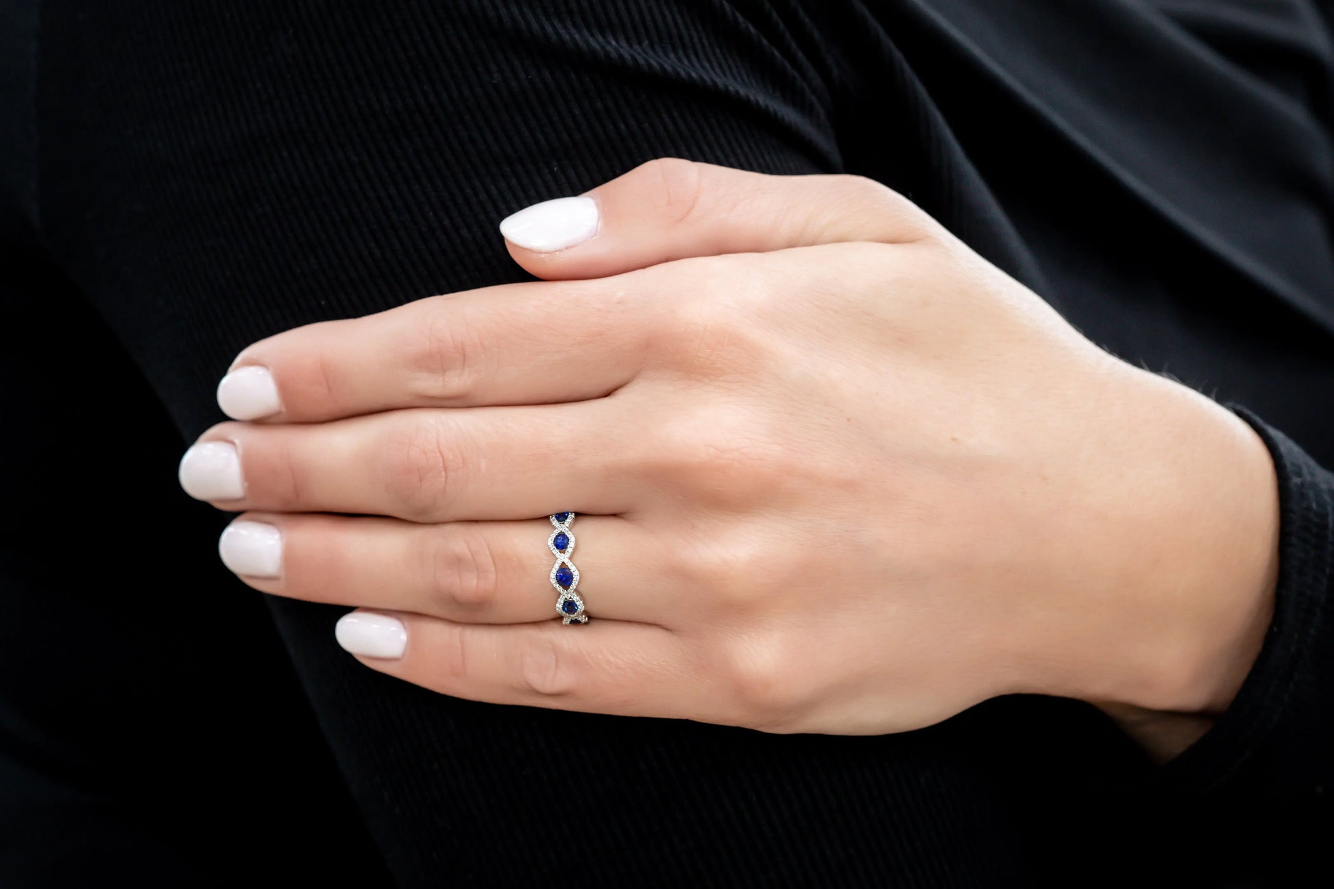 White Gold Ladies Rings Blue Sapphire + Diamond Band Danson Jewelers Danson Jewelers 
