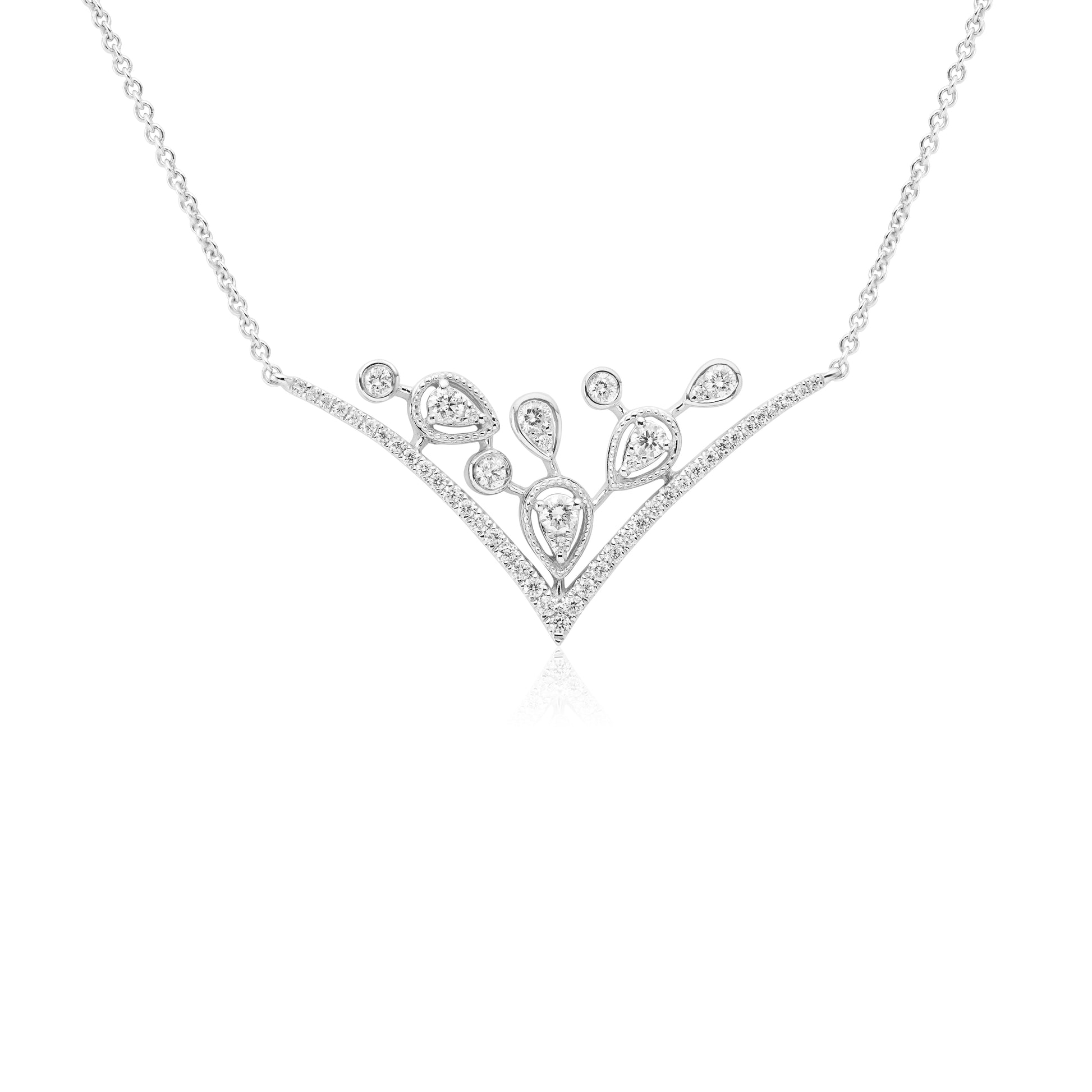 White Gold Necklaces White Gold V Shape Diamond Necklace With Pear Shape Accents dansonjewelers Danson Jewelers 
