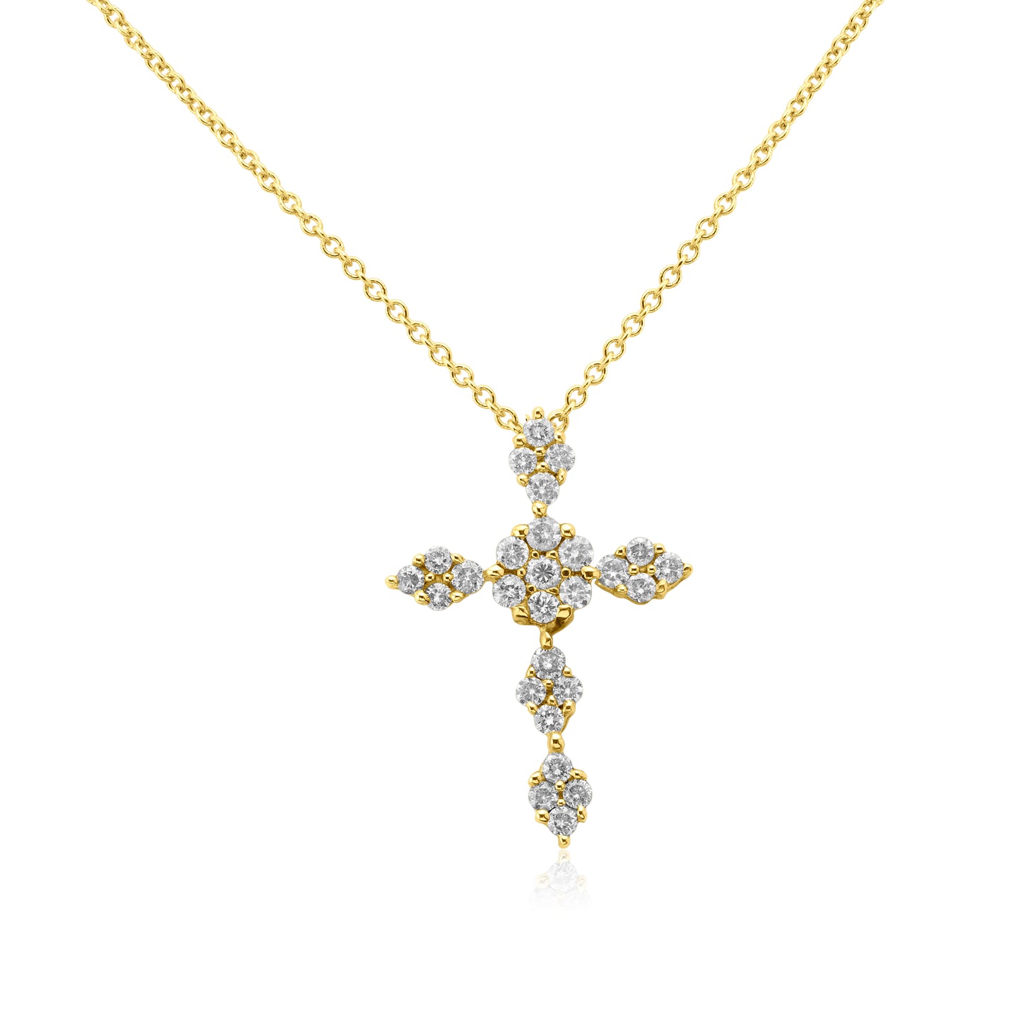 Yellow Gold Necklace Yellow Gold Diamond Cross With Cluster Center dansonjewelers Danson Jewelers 