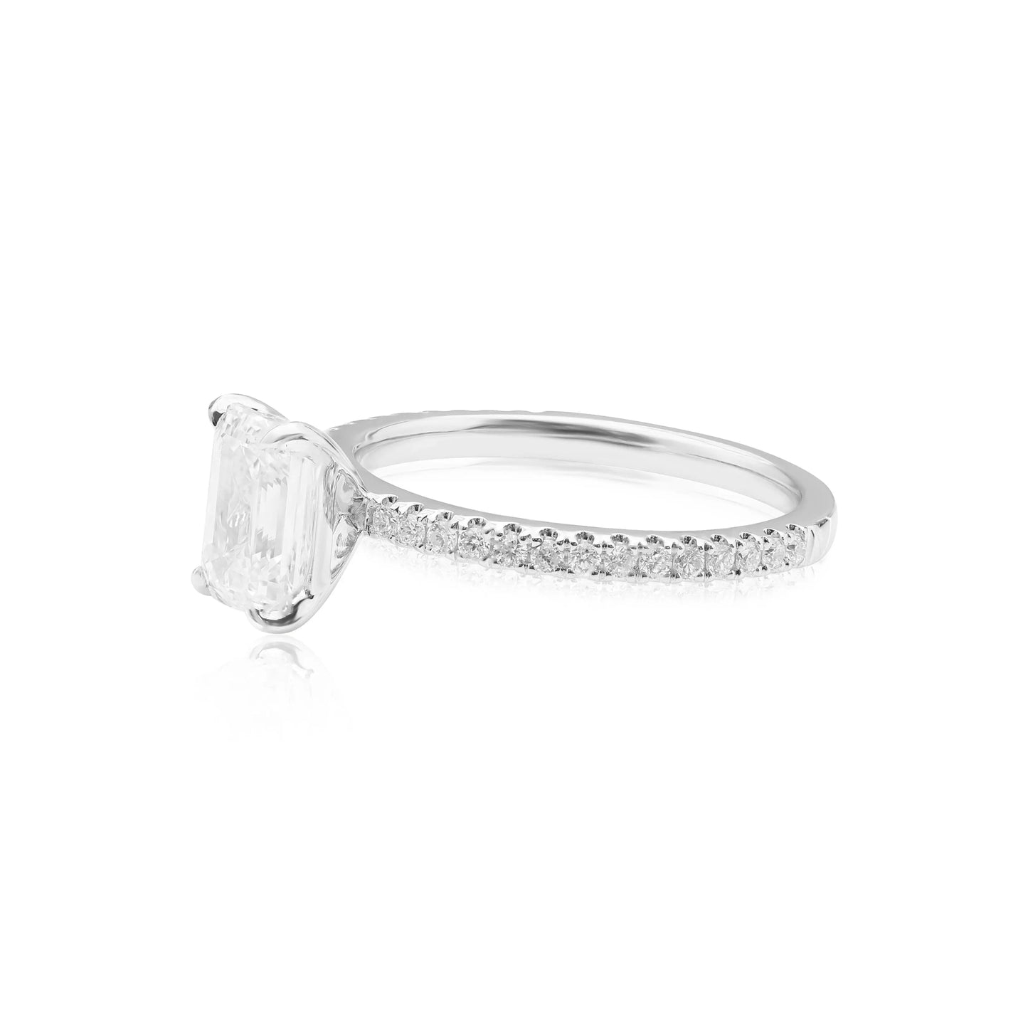 White Gold Ladies Rings Emerald Cut Diamond in thin Pavé Setting dansonjewelers Danson Jewelers 