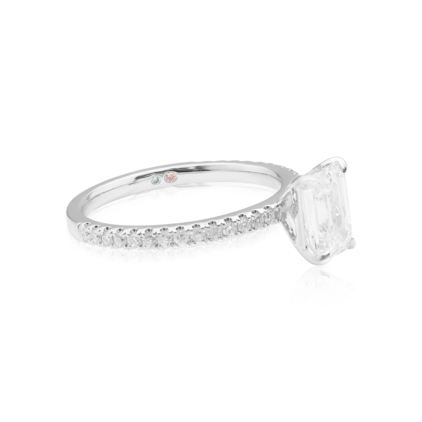 White Gold Ladies Rings Emerald Cut Diamond in thin Pavé Setting dansonjewelers Danson Jewelers 