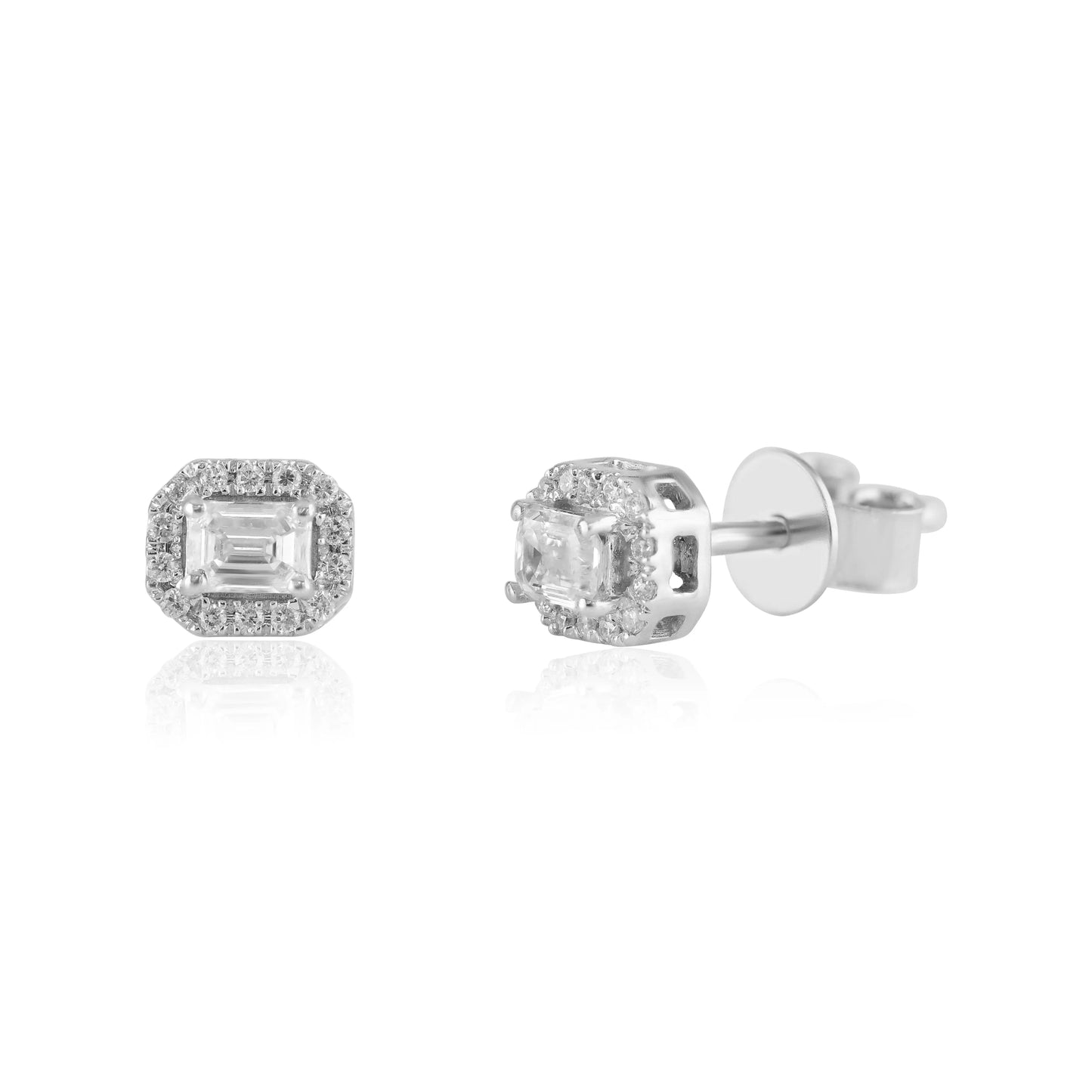 White Gold Earrings Emerald Halo Diamond Stud Earrings dansonjewelers Danson Jewelers 