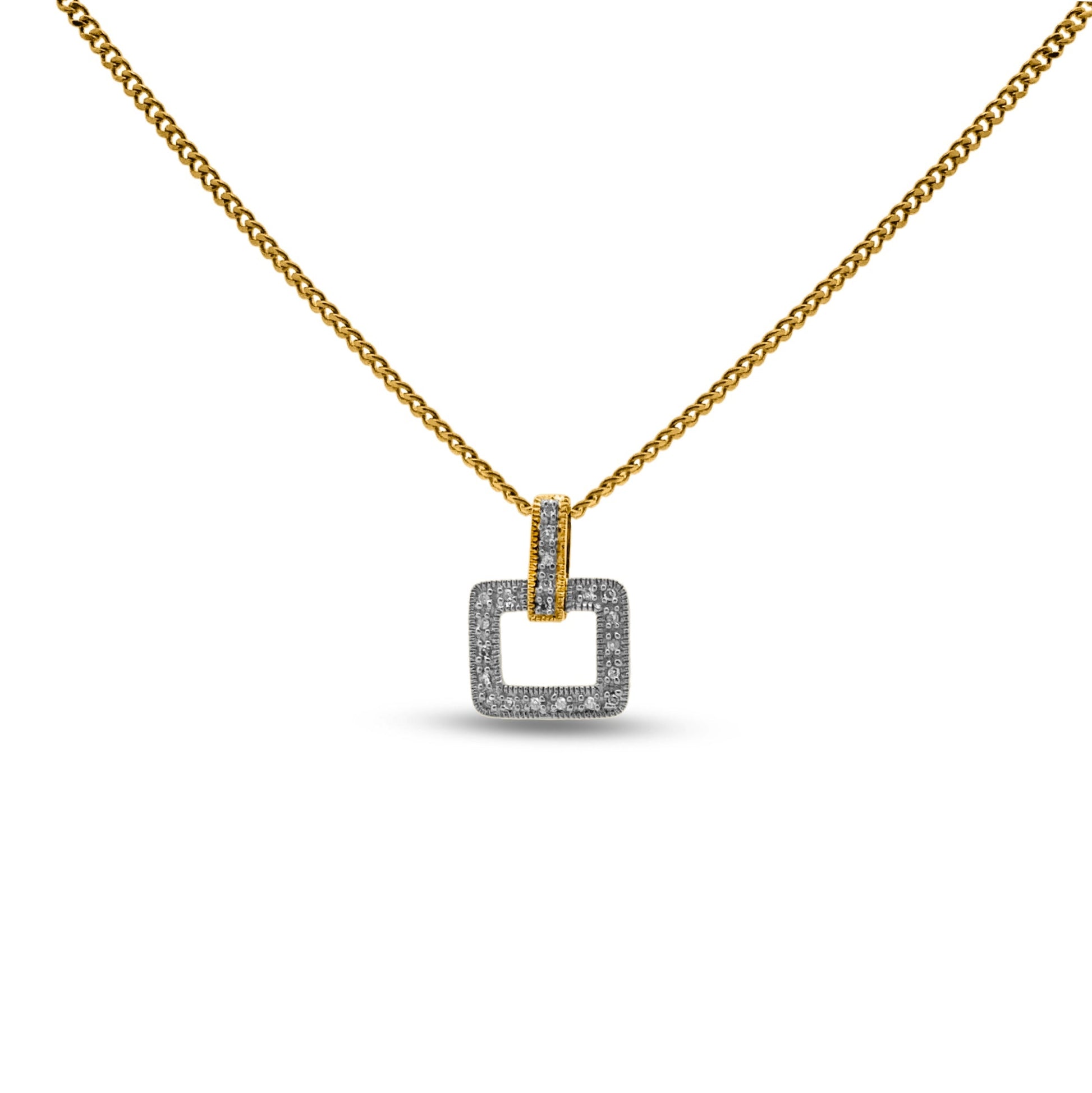 Yellow Gold Necklace Yellow and White Gold Diamond Square Pendant dansonjewelers Danson Jewelers