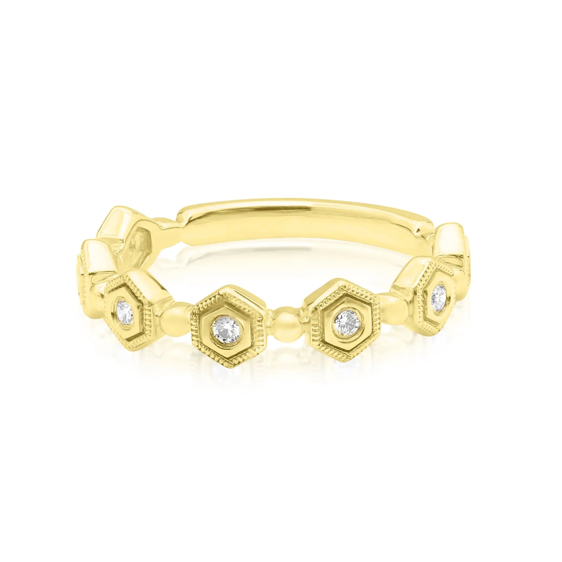 Yellow Gold Ladies Rings Hexagon Diamond Band Danson Jewelers Danson Jewelers 