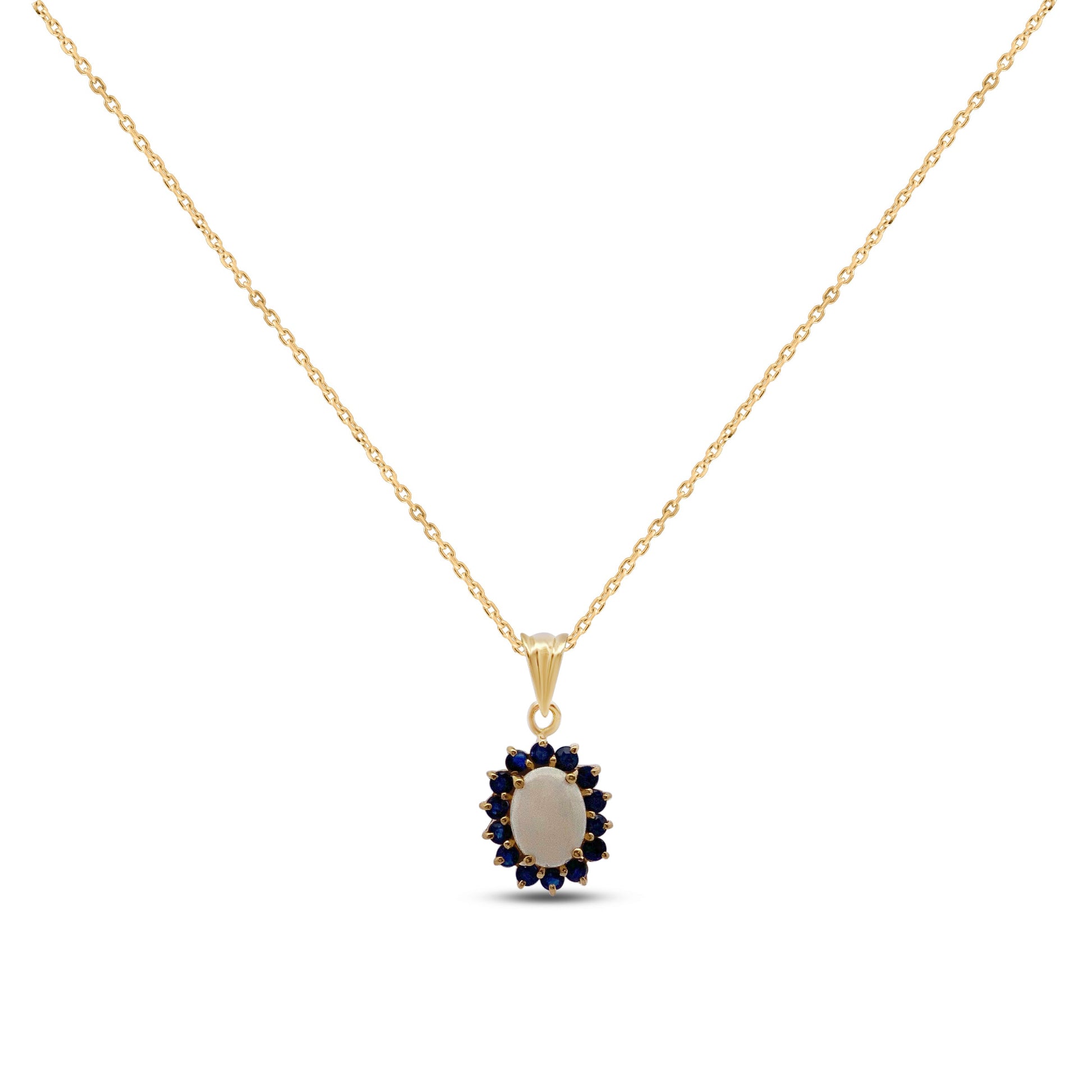 Yellow Gold Necklace Yellow Gold Sapphire And Opal Pendant dansonjewelers Danson Jewelers