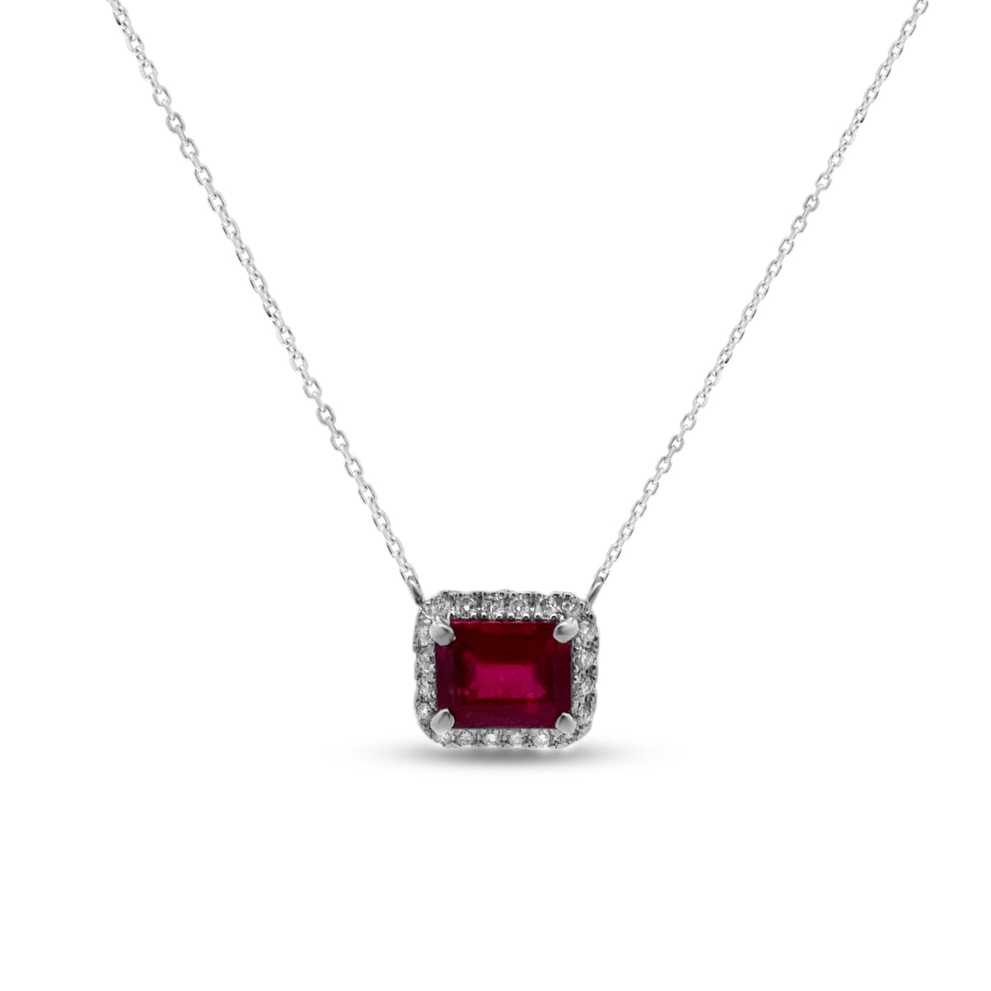 Emerald Cut Ruby & Halo Pendant Danson Jewelers Danson Jewelers