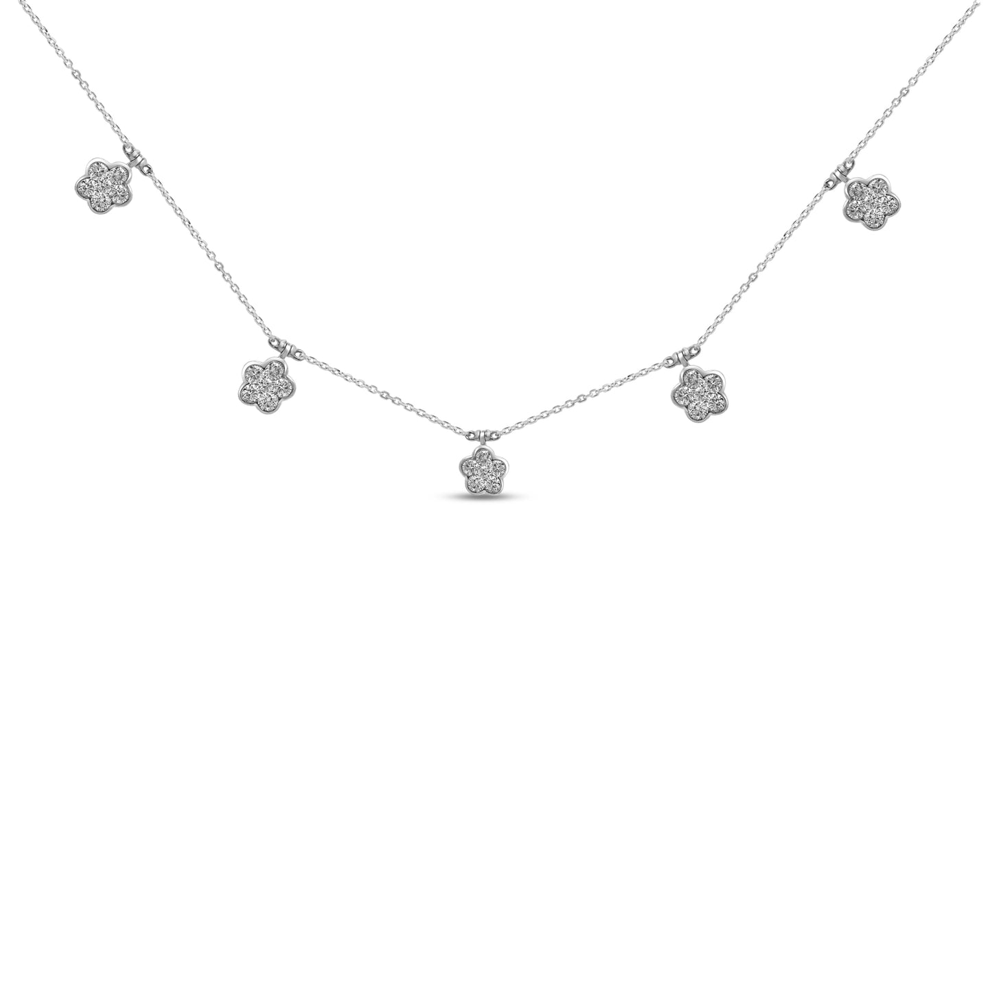 White Gold Necklaces 14k White Gold Diamond Five Cluster Necklace dansonjewelers Danson Jewelers