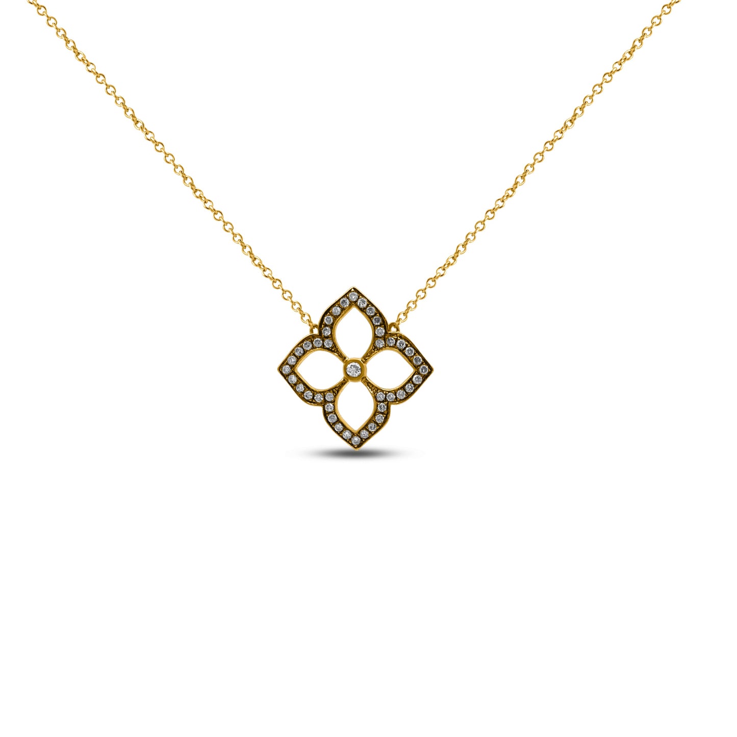 Yellow Gold Necklace Yellow Gold Diamond Open Clover Pendant dansonjewelers Danson Jewelers