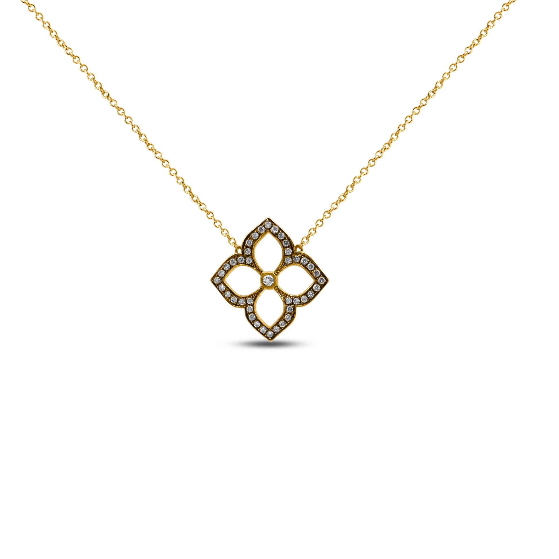Yellow Gold Necklace Yellow Gold Diamond Open Clover Pendant dansonjewelers Danson Jewelers