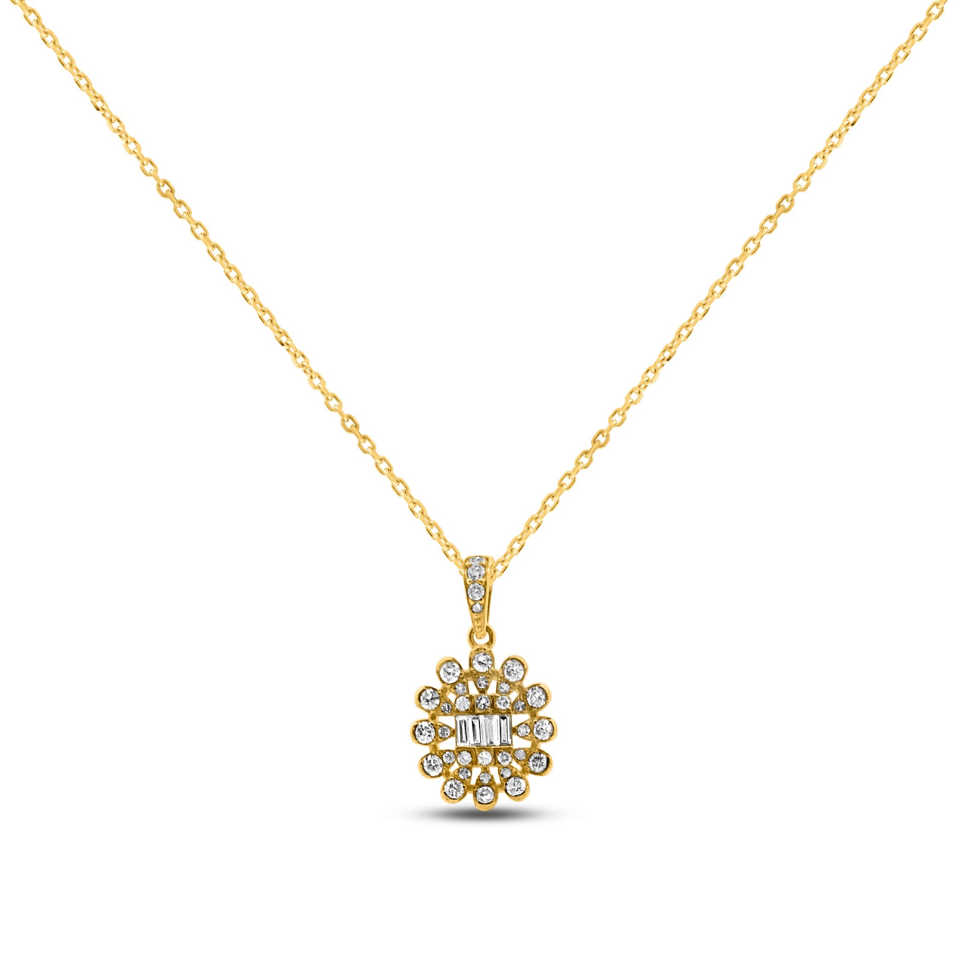 Yellow Gold Necklace Yellow Gold Floral Shape Diamond Necklace dansonjewelers Danson Jewelers