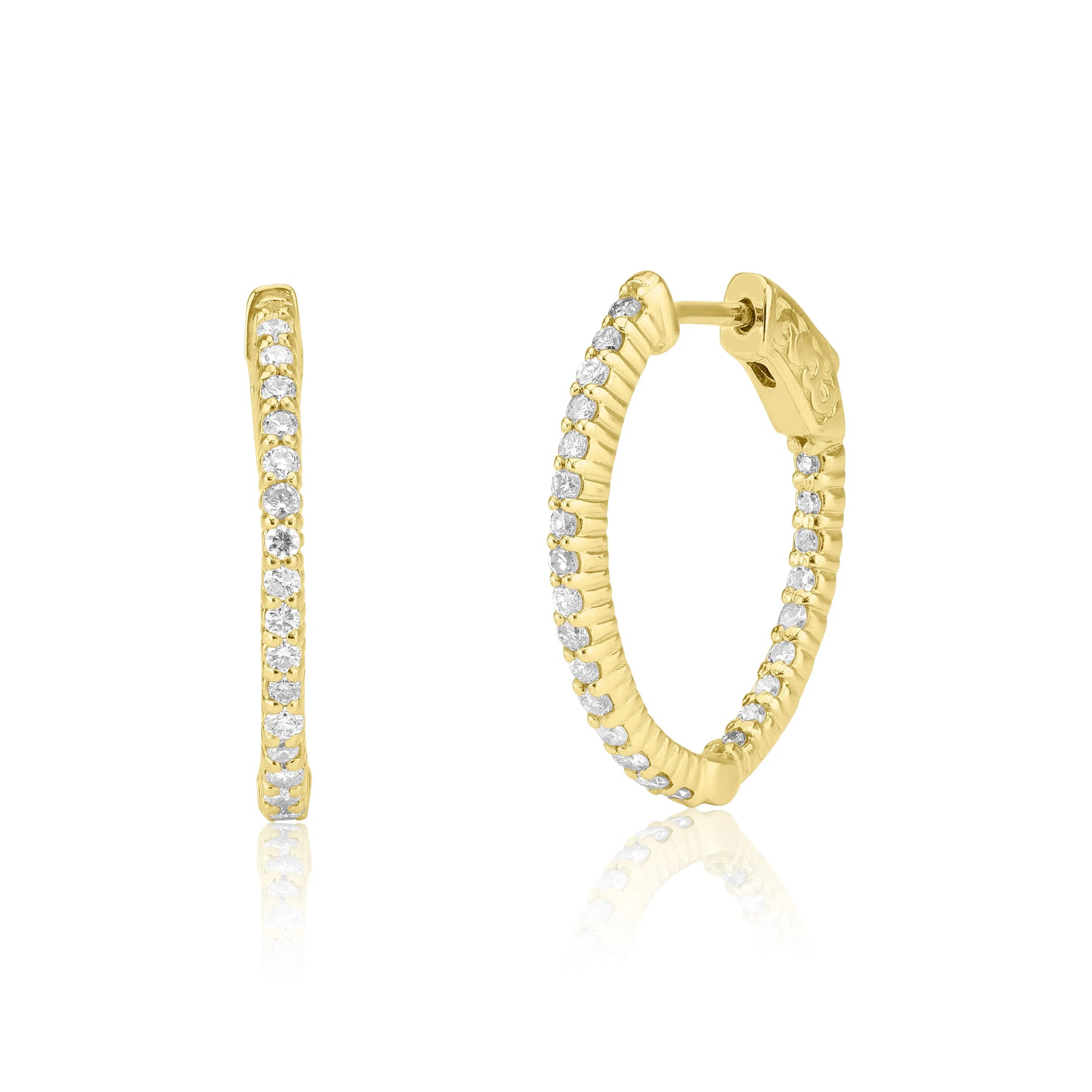 Yellow Gold Earrings Inside Out Diamond Oval Hoop Earrings Danson Jewelers Danson Jewelers 