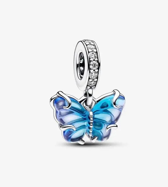 Silver Jewelry Pandora Blue Murano Glass Butterfly Dangle Charm dansonjewelers Danson Jewelers