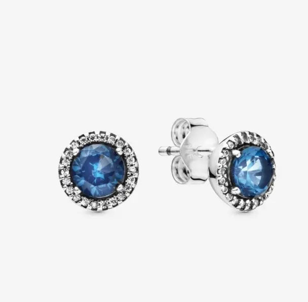 Silver Jewelry Pandora Blue Round Sparkle Stud Earrings dansonjewelers Danson Jewelers