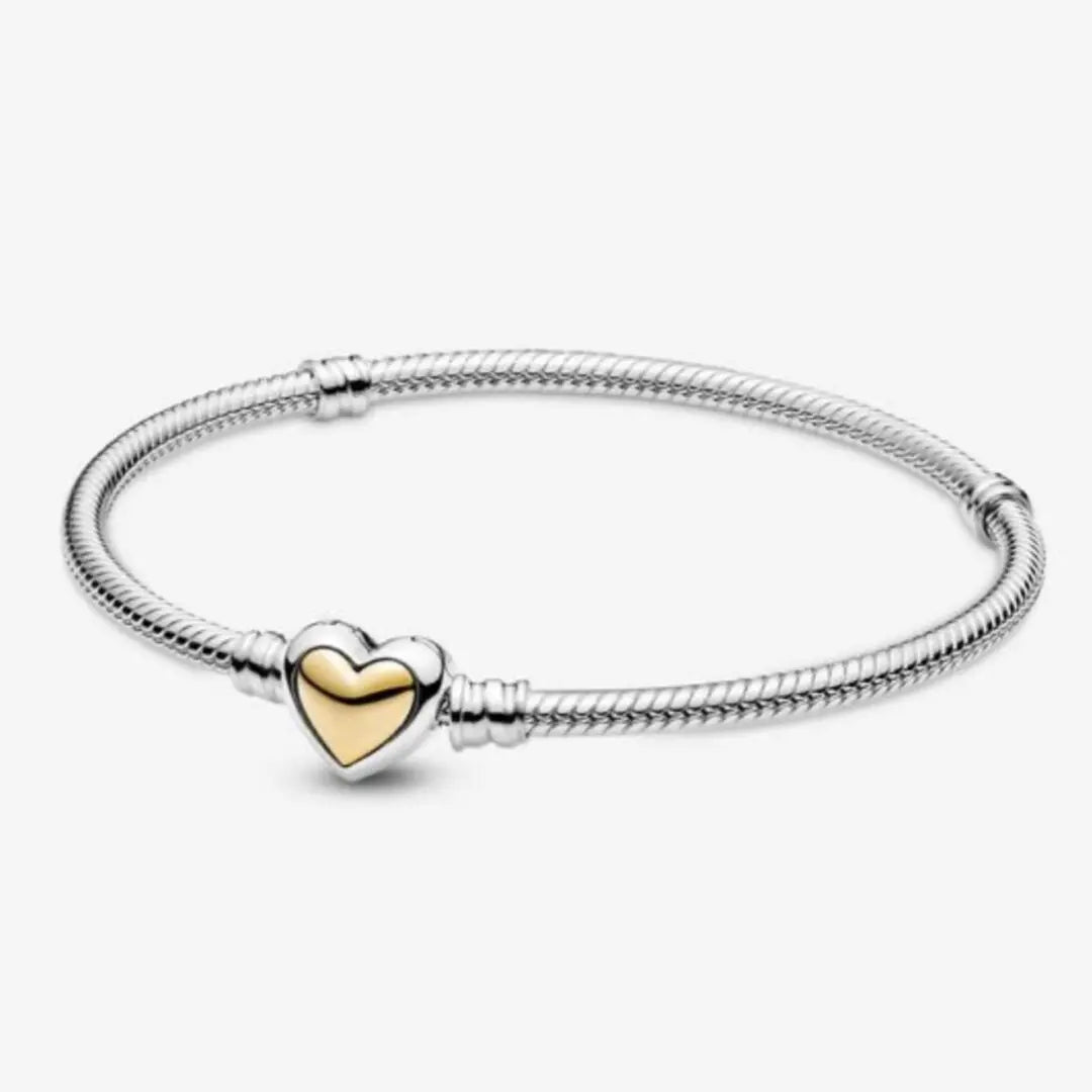 Pandora Doomed Heart Clasp Snake Chain Bracelet with 14K Gold - Danson Jewelers Silver Jewelry 