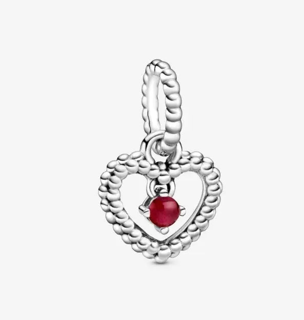 Silver Jewelry Pandora January Dark Red Beaded Heart Dangle Charm dansonjewelers Danson Jewelers
