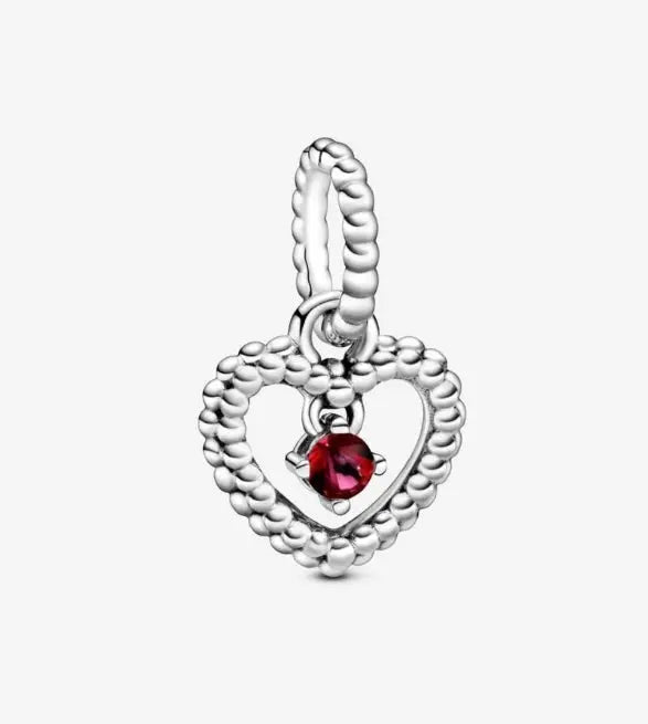Silver Jewelry Pandora July Blazing Red Beaded Heart Dangle Charm dansonjewelers Danson Jewelers