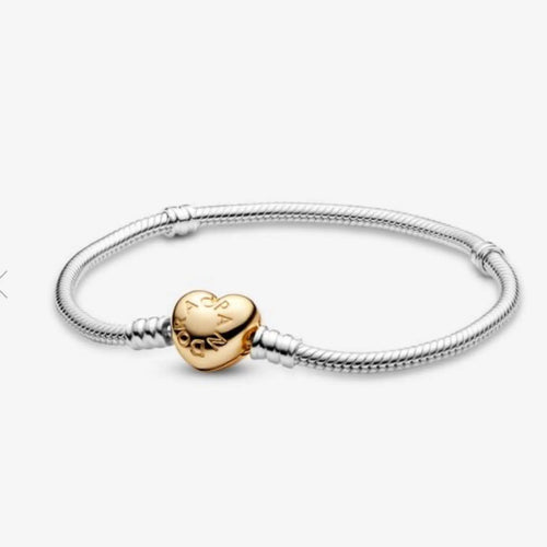 Pandora Moments Sparkling Heart Clasp Snake Chain Bracelet