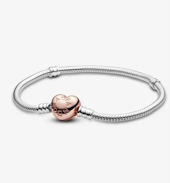 Silver Jewelry Pandora Moments Heart Clasp Snake Chain Bracelet dansonjewelers Danson Jewelers