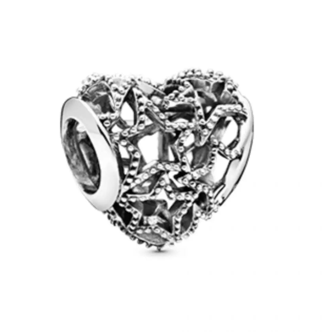 Pandora Open Work Heart & Beaded Stars Charm - Danson Jewelers Silver Jewelry 