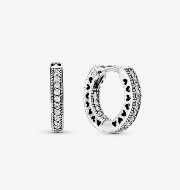 Silver Jewelry Pandora Pavé Heart Hoop Earrings dansonjewelers Danson Jewelers