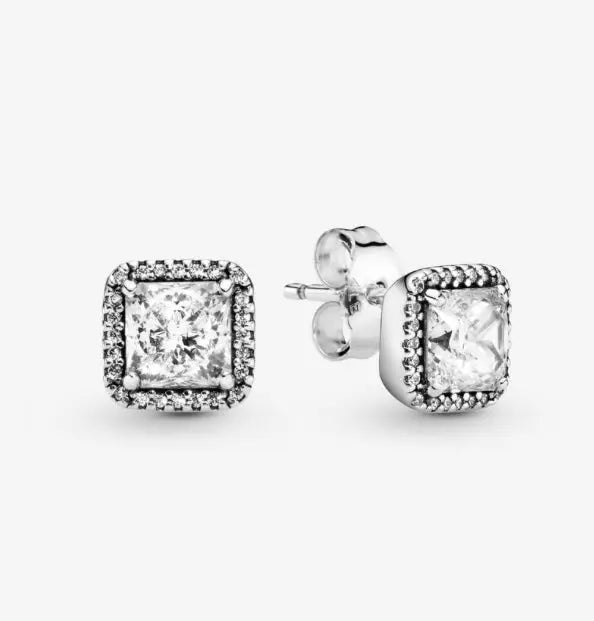 Silver Jewelry Pandora Square Sparkle Halo Stud Earrings dansonjewelers Danson Jewelers