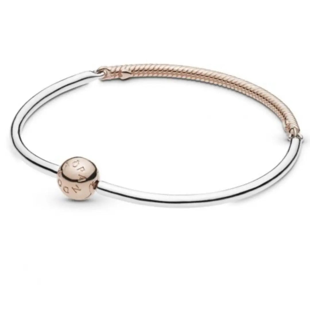 Pandora Three Link Bangle. Sterling and Rose - Danson Jewelers Silver Jewelry 