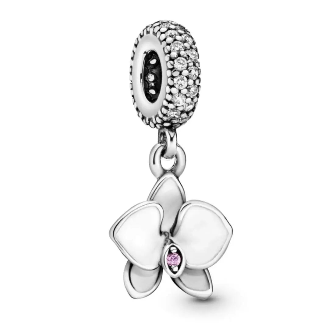 Pandora White Orchid Flower Dangle Charm - Danson Jewelers Silver Jewelry 