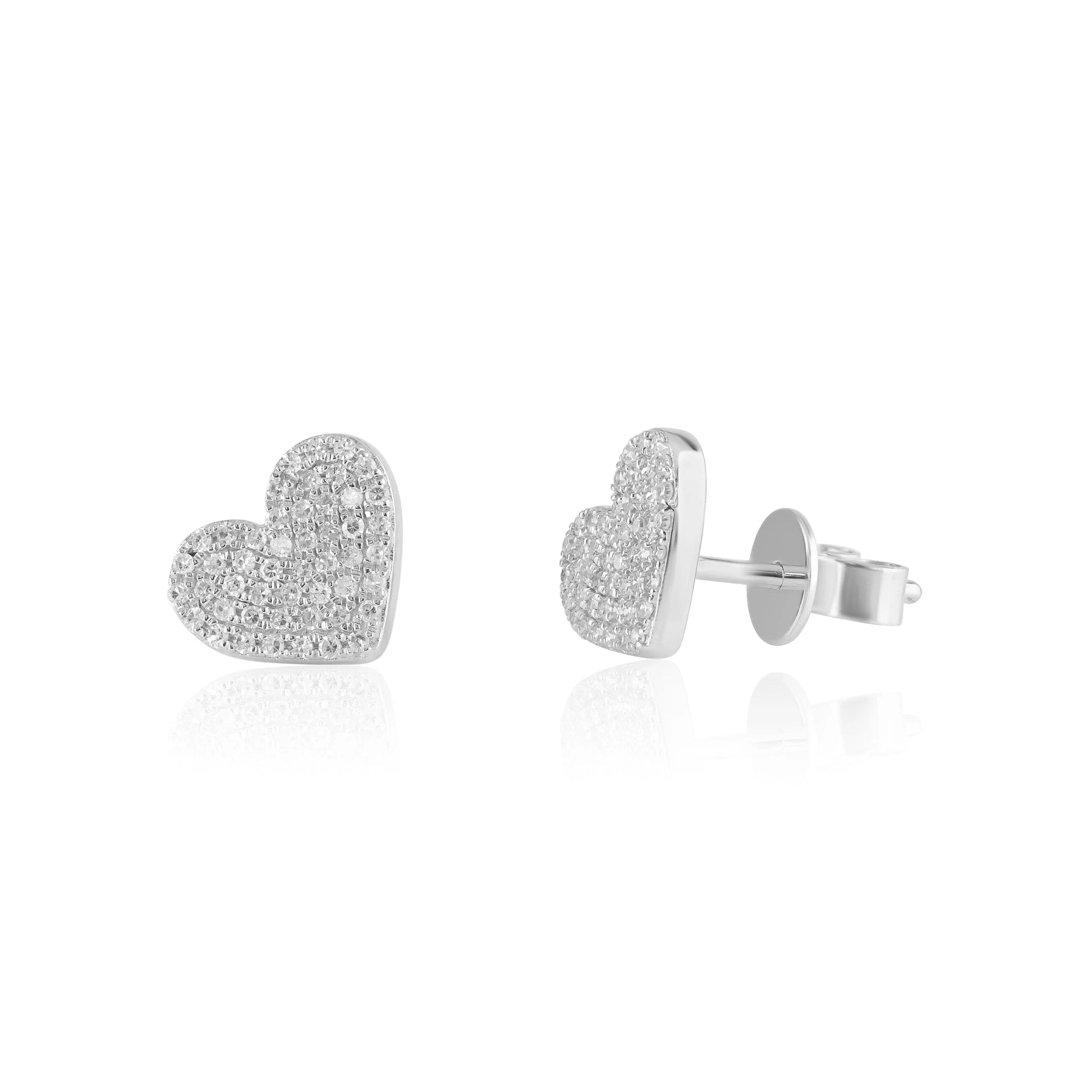 White Gold Earrings Pavé Heart Diamond Stud Earrings dansonjewelers Danson Jewelers 