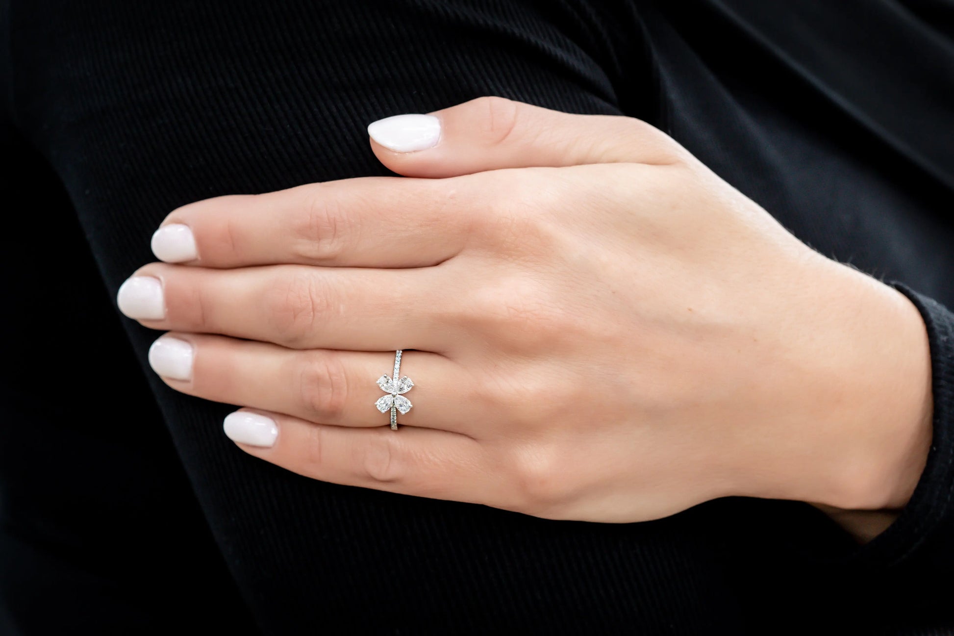 White Gold Ladies Rings Pear Shape Diamond Flower Ring Danson Jewelers Danson Jewelers 