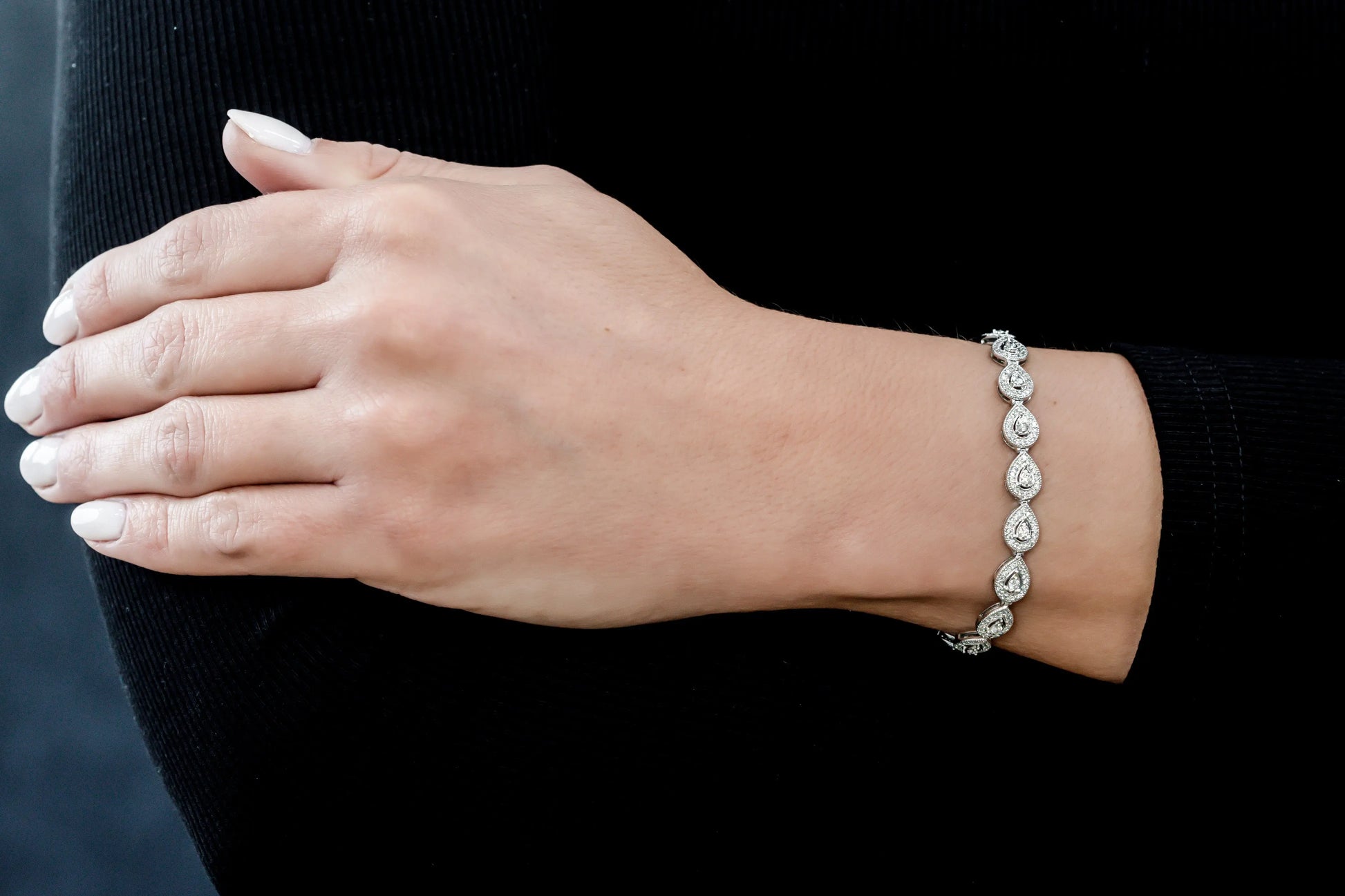 Bracelets Pear Shaped Halo Diamond Bracelet dansonjewelers Danson Jewelers