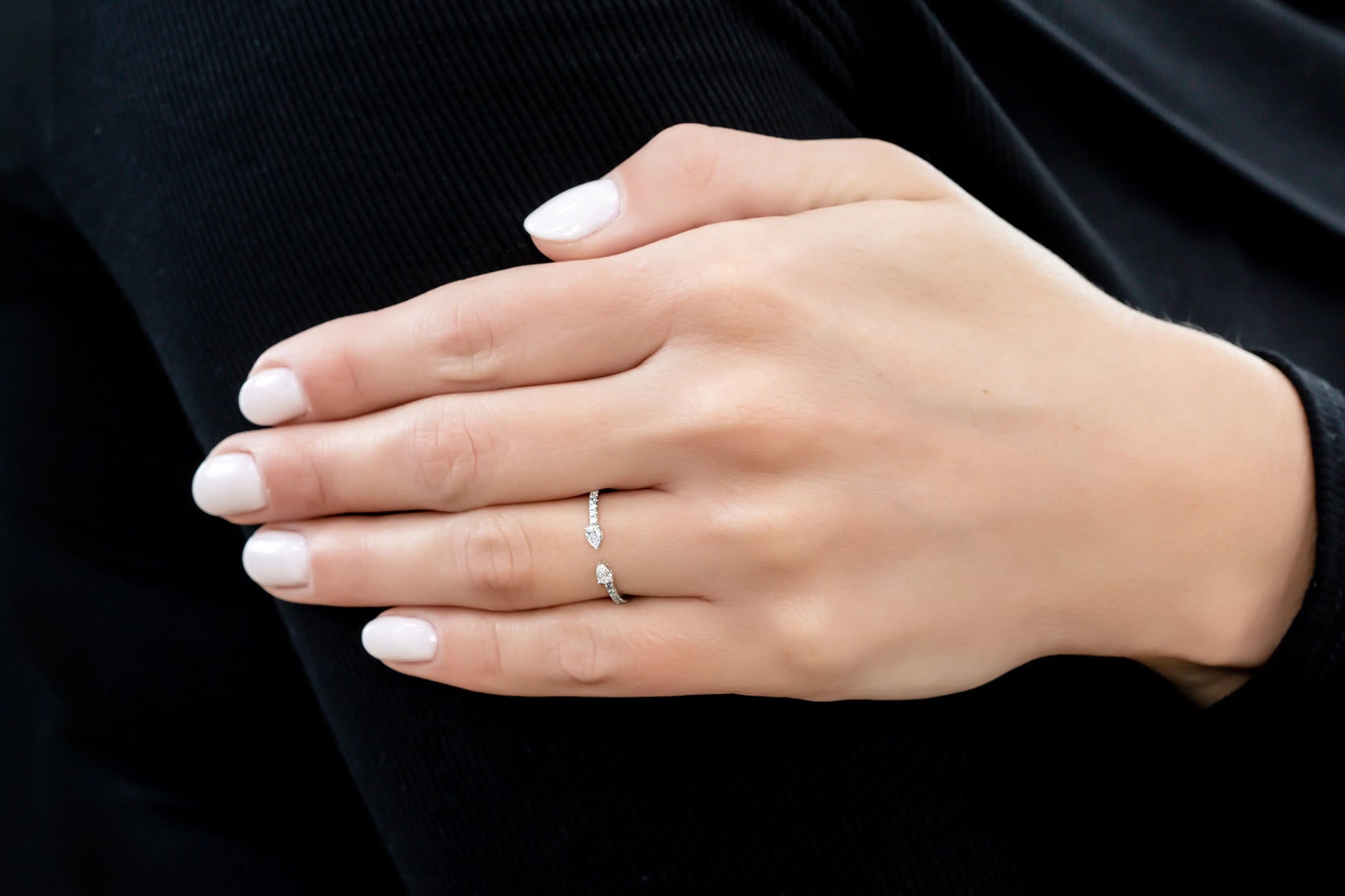 White Gold Ladies Rings Pear Shaped Open Diamond Band dansonjewelers Danson Jewelers 