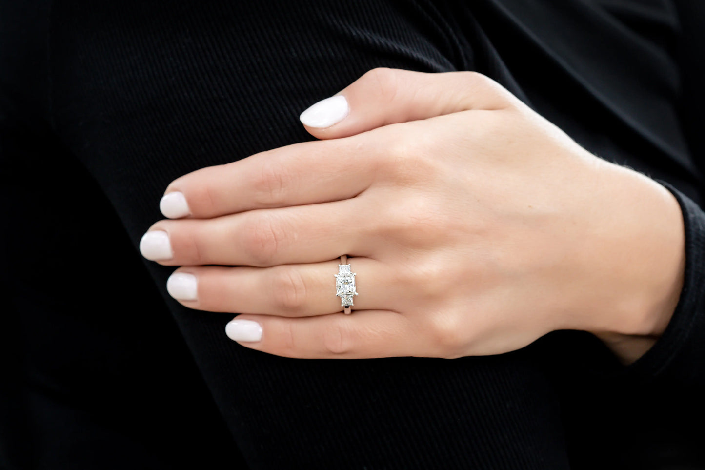 White Gold Ladies Rings Princess Cut Three Stone Engagement Ring dansonjewelers Danson Jewelers 
