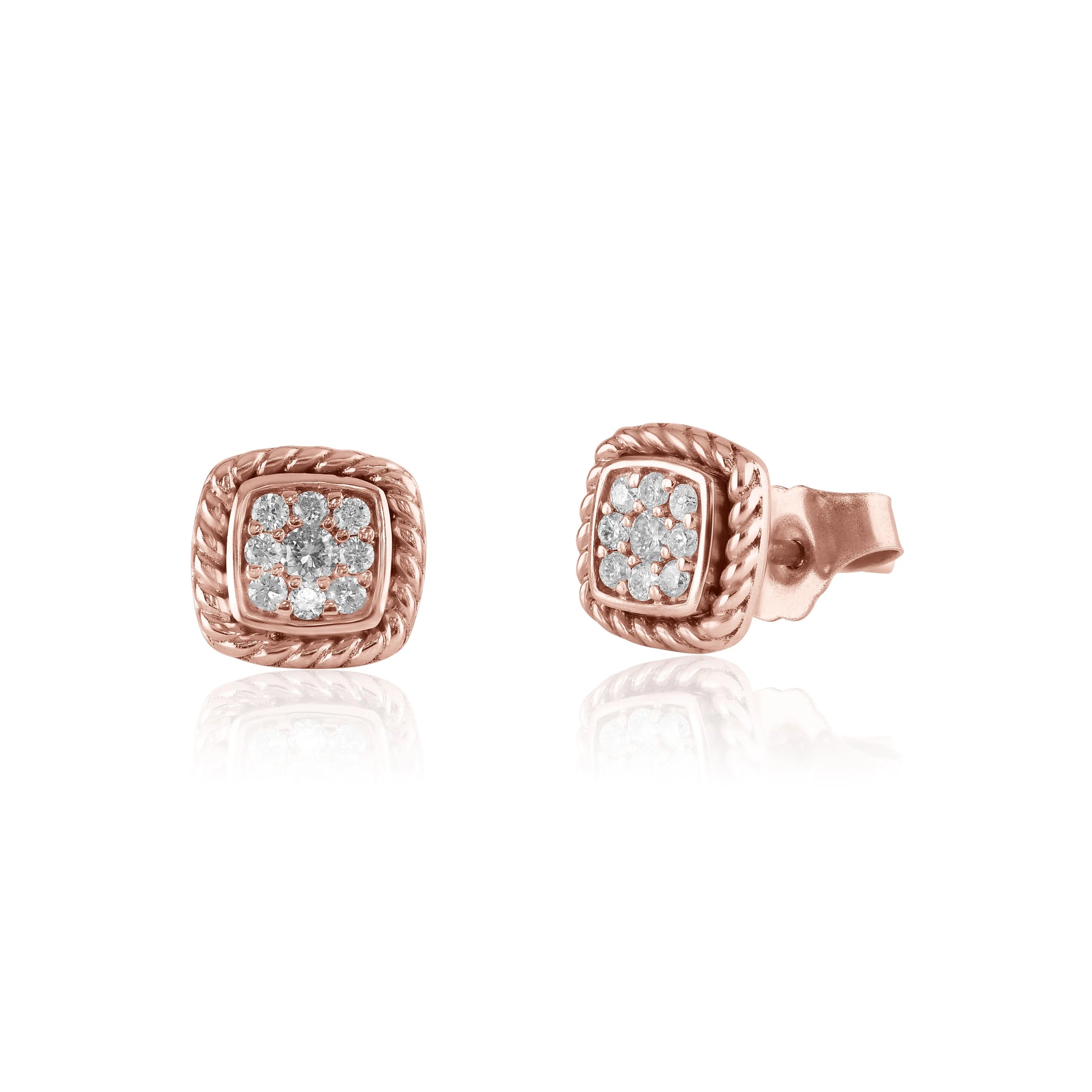 Rose Gold Earrings Rope Design Diamond Cluster Studs Danson Jewelers Danson Jewelers 