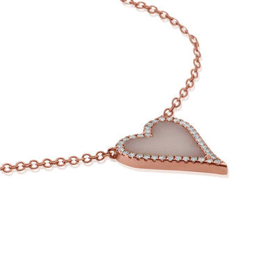 Jennifer Bell Rose Gold Diamond Pink Opal Heart Necklace