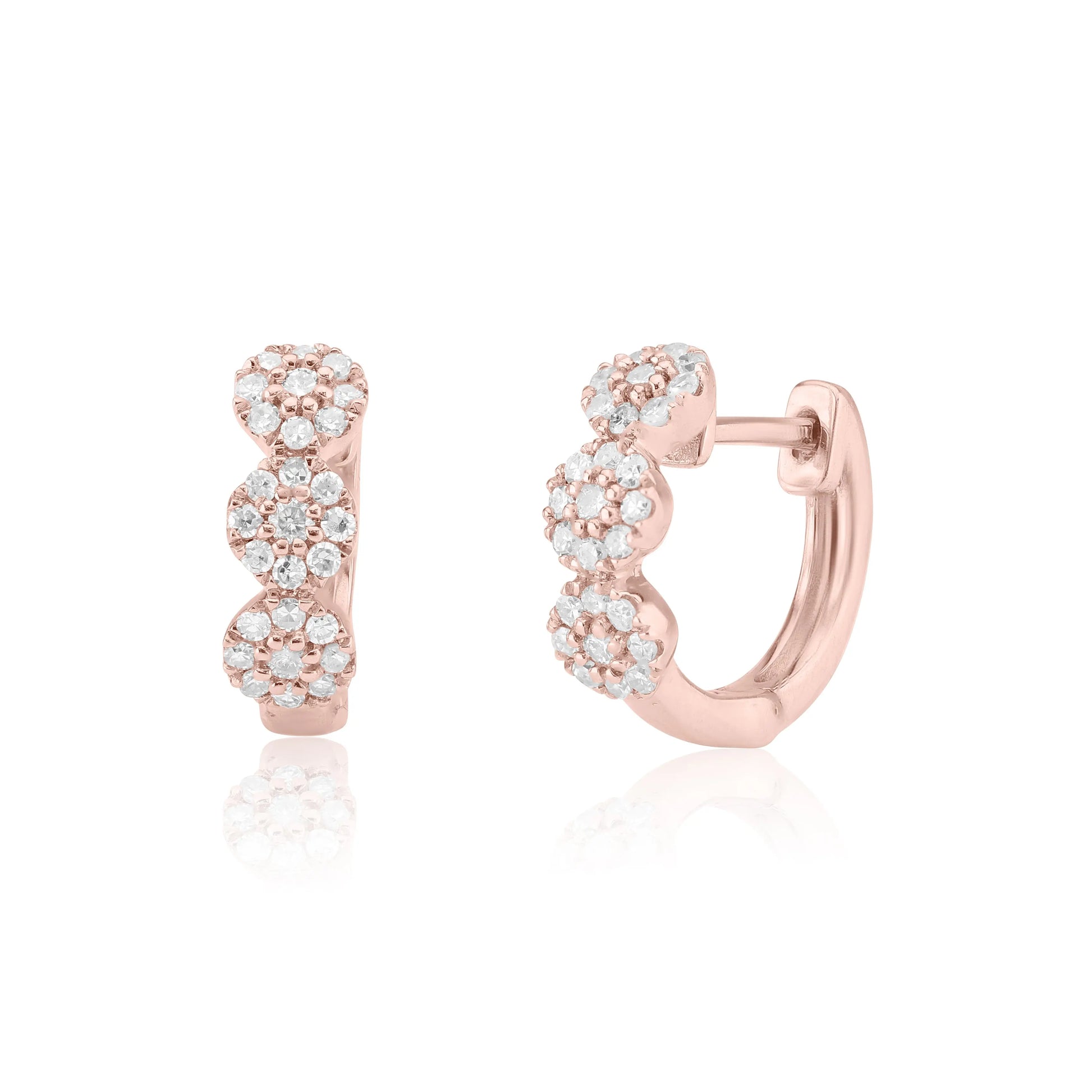 Rose Gold Earrings Rose Gold Diamond Three Cluster Earrings dansonjewelers Danson Jewelers 