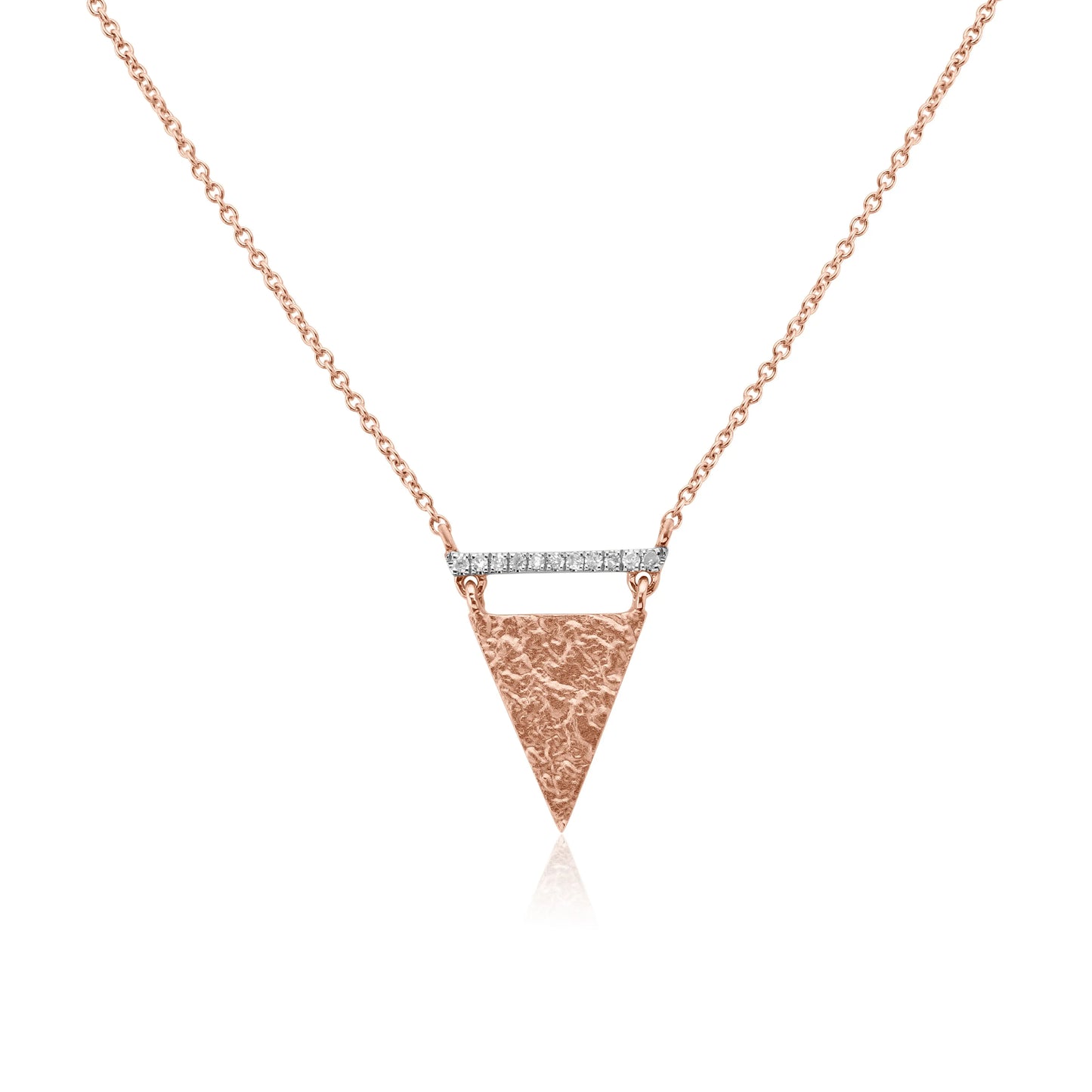 Rose Gold Necklaces Rose Gold Hammered Triangular Diamond Pendant dansonjewelers Danson Jewelers 